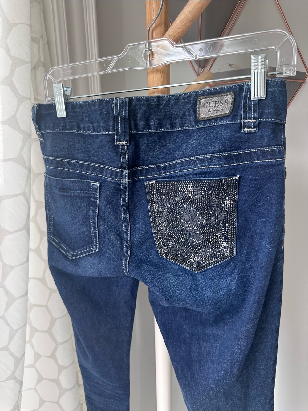 VINTAGE Y2K GUESS Dark Blue Skinny Low Rise Jeans Denim Crystal Size 27